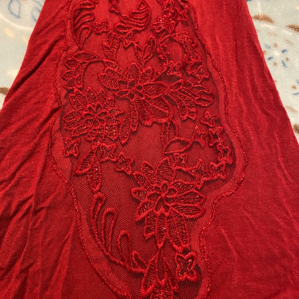 Torrid Babydoll Super Soft Scoop Neck Lace Bell Sleeve Tee Size 2 Rio Red Boho - Picture 9 of 15